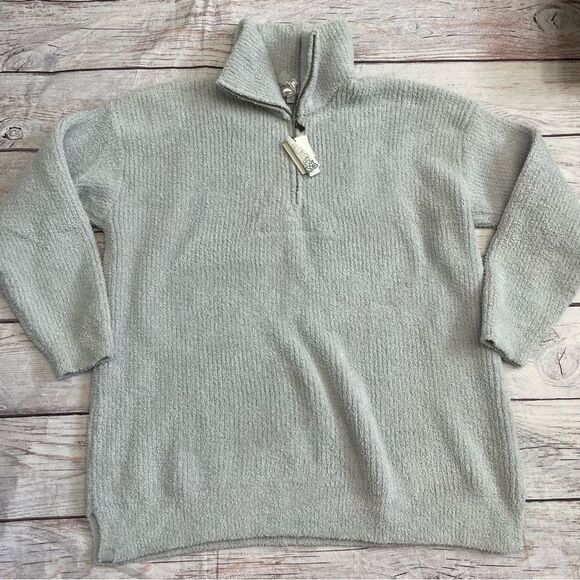 Barefoot Dreams Cozy Chic 1/4 Zip Pullover Ribbed Fleece Light Grey Size 2X NEW - Picture 1 of 8